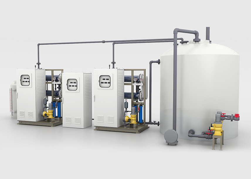 Electrolyze brine to chlorine (0.6-0.8%）